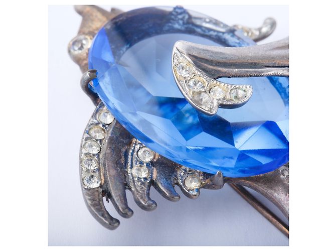 Autre Marque Spilla pesce vintage in argento sterling e cristallo blu - vista 3