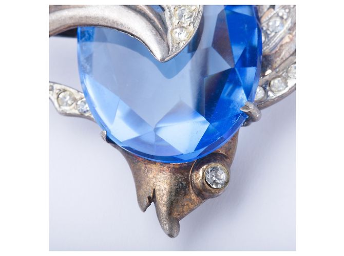 Autre Marque Spilla pesce vintage in argento sterling e cristallo blu - vista 5
