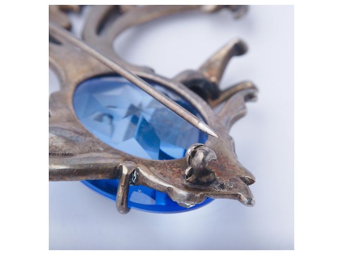 Autre Marque Spilla pesce vintage in argento sterling e cristallo blu - vista 7