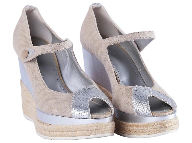 Autre Marque Espadrilles con zeppa in lino e argento Hogan Beige - vista 2