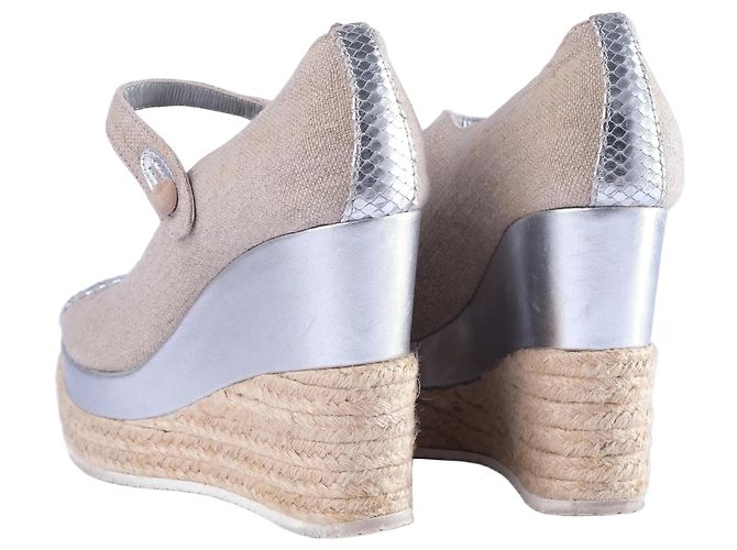Autre Marque Espadrilles con zeppa in lino e argento Hogan Beige - vista 3