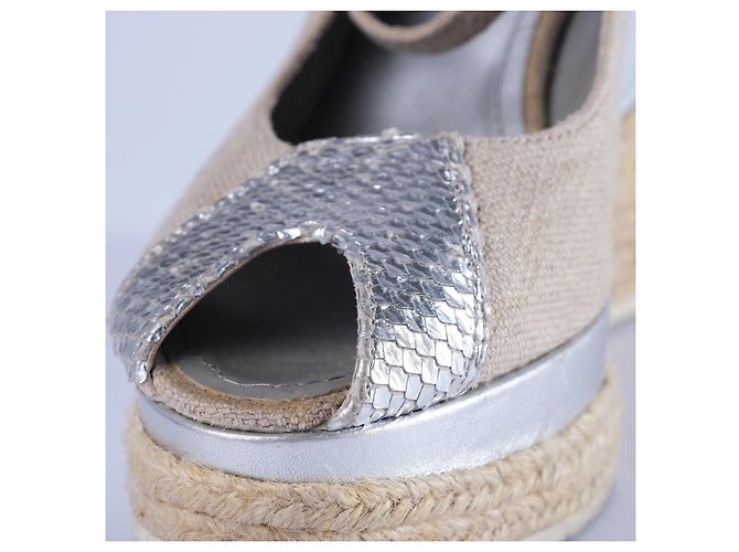 Autre Marque Espadrilles con zeppa in lino e argento Hogan Beige - vista 4