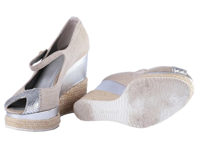 Autre Marque Espadrilles con zeppa in lino e argento Hogan Beige - vista 9