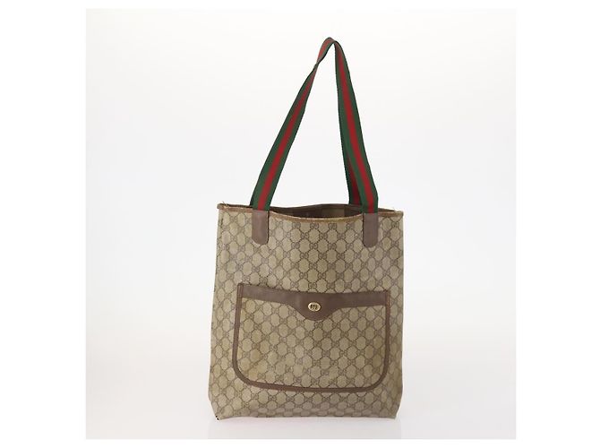 Borsa Tote GUCCI GG Supreme GG Canvas Web Sherry Line PVC 2 Set Beige Auth bs35109 - vista 2