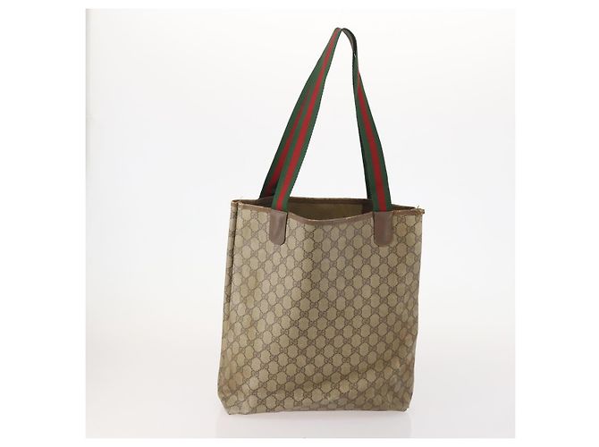 Borsa Tote GUCCI GG Supreme GG Canvas Web Sherry Line PVC 2 Set Beige Auth bs35109 - vista 3