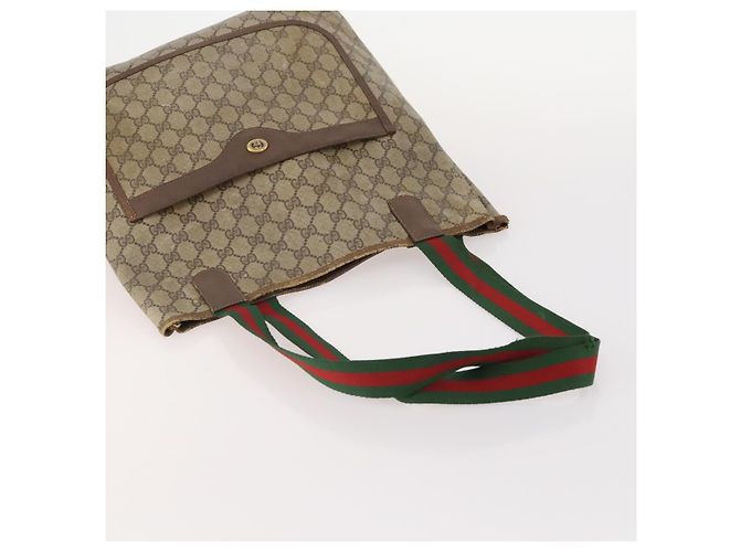 Borsa Tote GUCCI GG Supreme GG Canvas Web Sherry Line PVC 2 Set Beige Auth bs35109 - vista 5