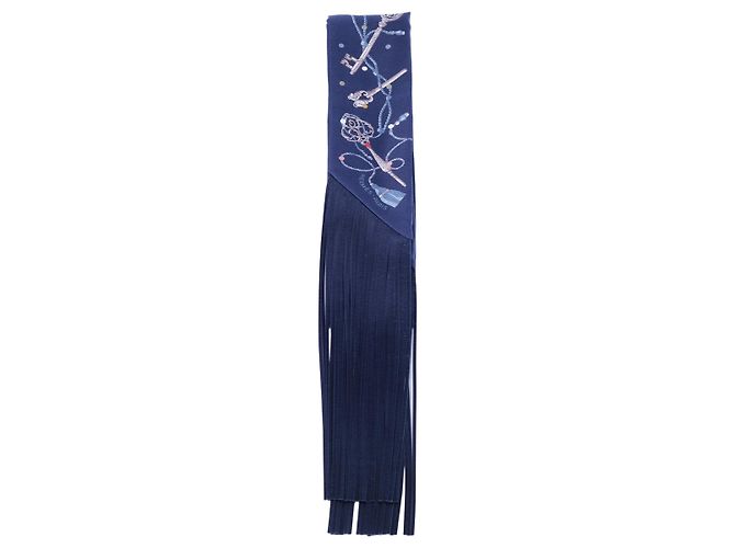 Hermès Les Clés à Pois Fringed Twilly Bleu Marine Multicolore - vista 2