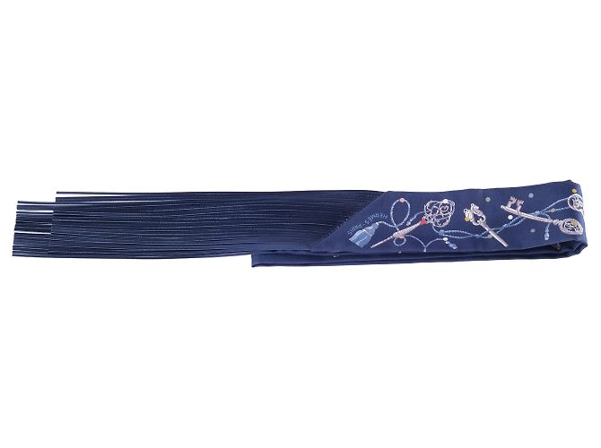 Hermès Les Clés à Pois Fringed Twilly Bleu Marine Multicolore - vista 3
