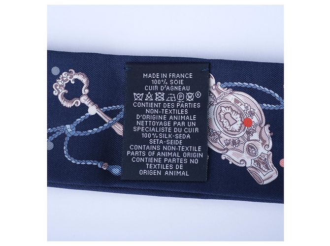 Hermès Les Clés à Pois Fringed Twilly Bleu Marine Multicolore - vista 6