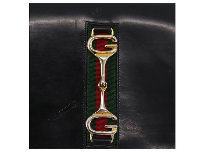 Borsa a tracolla GUCCI Horsebit Web Sherry Line Pelle Nera Oro Auth 179764 Nero D'oro - vista 15