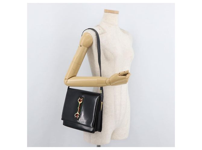 Borsa a tracolla GUCCI Horsebit Web Sherry Line Pelle Nera Oro Auth 179764 Nero D'oro - vista 24