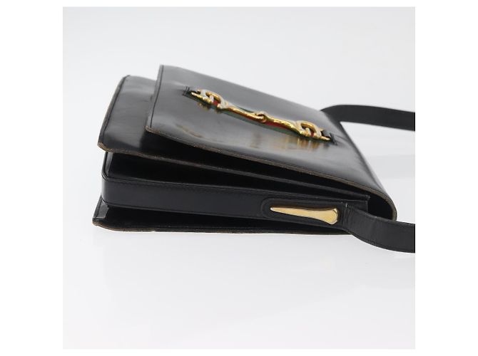 Borsa a tracolla GUCCI Horsebit Web Sherry Line Pelle Nera Oro Auth 179764 Nero D'oro - vista 4