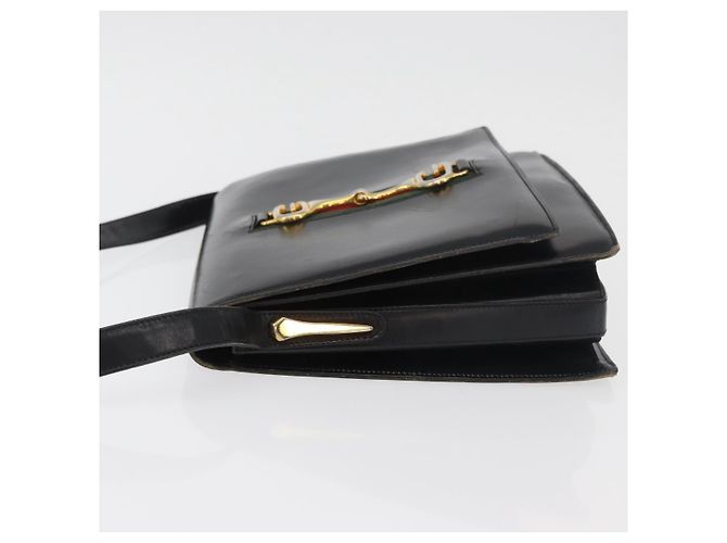 Borsa a tracolla GUCCI Horsebit Web Sherry Line Pelle Nera Oro Auth 179764 Nero D'oro - vista 5