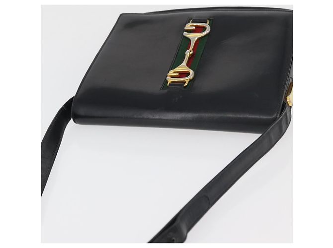 Borsa a tracolla GUCCI Horsebit Web Sherry Line Pelle Nera Oro Auth 179764 Nero D'oro - vista 6
