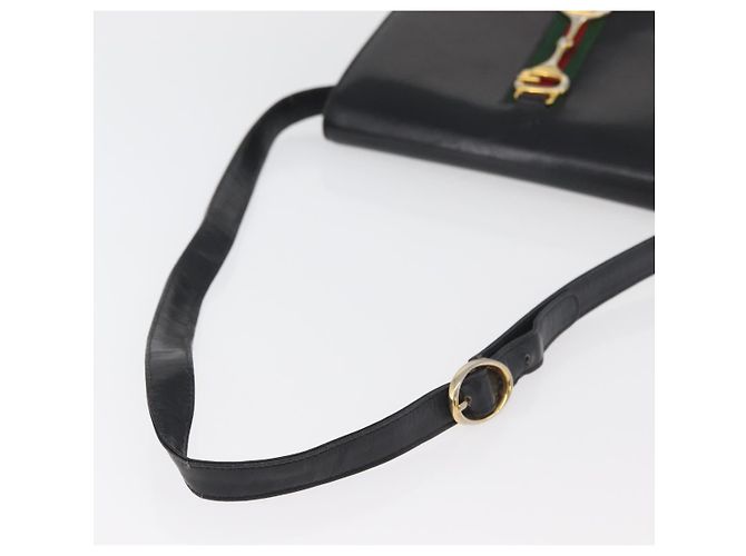 Borsa a tracolla GUCCI Horsebit Web Sherry Line Pelle Nera Oro Auth 179764 Nero D'oro - vista 7