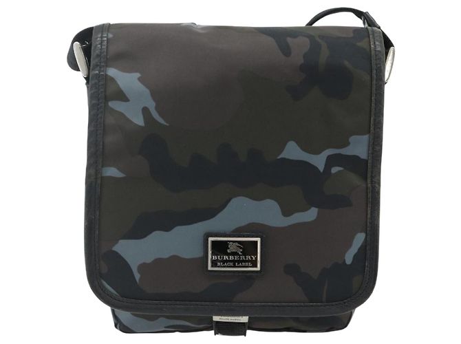 Borsa a Spalla BURBERRY Black label Nylon Nero Argento Auth 179352A Blu - vista 2