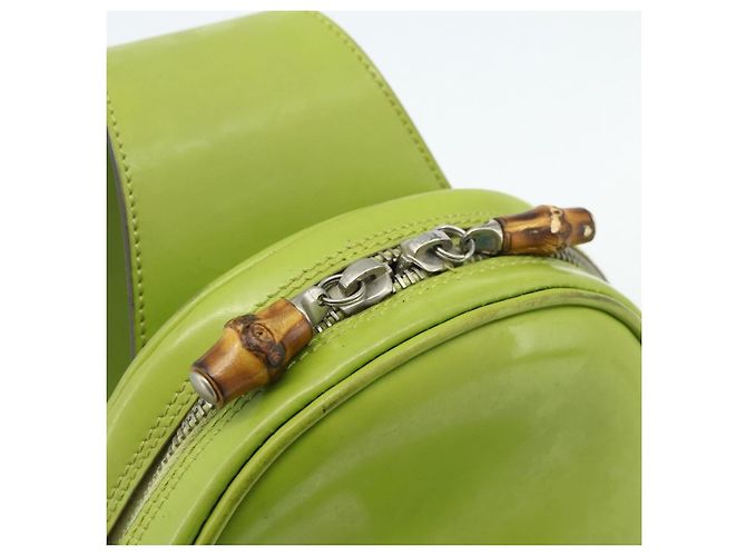 GUCCI Bamboo Body Bag Couro envernizado Verde Ouro 003 2113 0027 Auth 179580 Dourado - vista 14