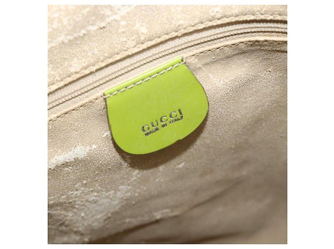 GUCCI Bamboo Body Bag Couro envernizado Verde Ouro 003 2113 0027 Auth 179580 Dourado - vista 15