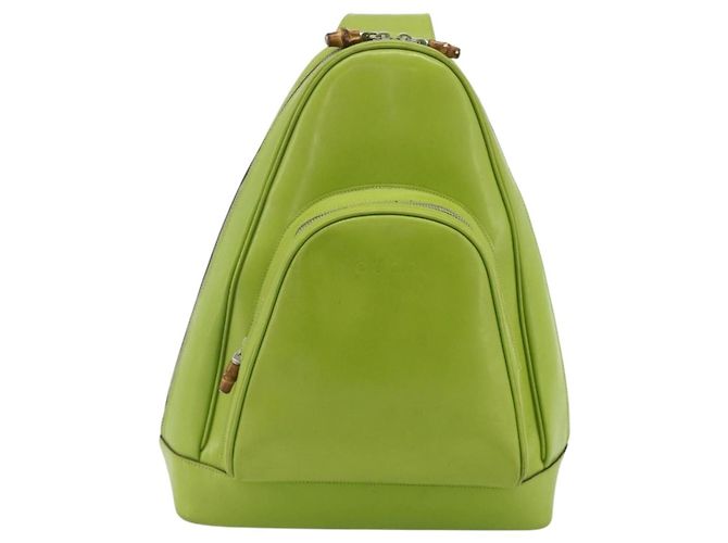 GUCCI Bamboo Body Bag Couro envernizado Verde Ouro 003 2113 0027 Auth 179580 Dourado - vista 2