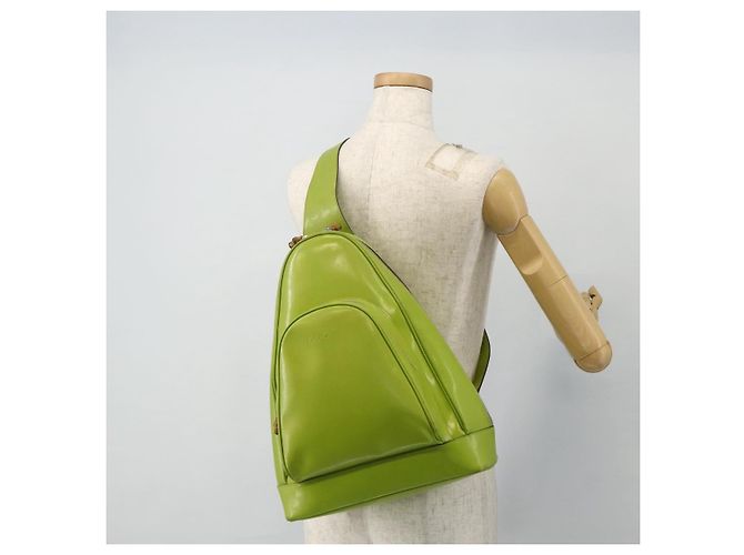GUCCI Bamboo Body Bag Couro envernizado Verde Ouro 003 2113 0027 Auth 179580 Dourado - vista 23