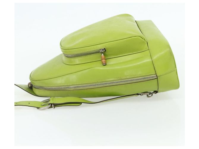 GUCCI Bamboo Body Bag Couro envernizado Verde Ouro 003 2113 0027 Auth 179580 Dourado - vista 4