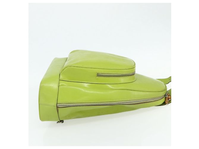 GUCCI Bamboo Body Bag Couro envernizado Verde Ouro 003 2113 0027 Auth 179580 Dourado - vista 5