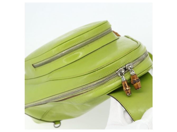 GUCCI Bamboo Body Bag Couro envernizado Verde Ouro 003 2113 0027 Auth 179580 Dourado - vista 6