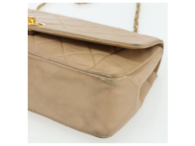 CHANEL Borsa a Spalla Matelassé con Catena in Pelle di Agnello Beige Oro CC Auth 179717A D'oro - vista 10