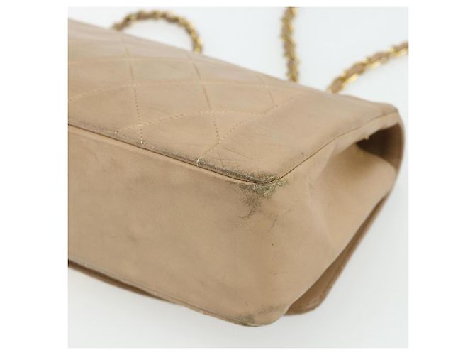 CHANEL Borsa a Spalla Matelassé con Catena in Pelle di Agnello Beige Oro CC Auth 179717A D'oro - vista 12