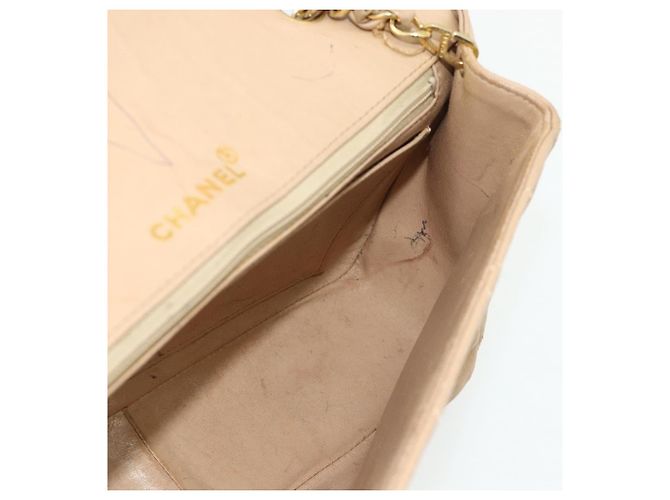 CHANEL Borsa a Spalla Matelassé con Catena in Pelle di Agnello Beige Oro CC Auth 179717A D'oro - vista 17