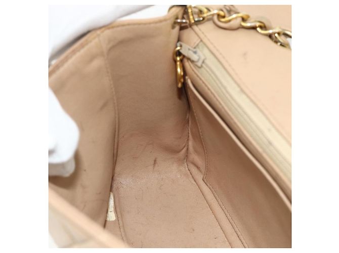 CHANEL Borsa a Spalla Matelassé con Catena in Pelle di Agnello Beige Oro CC Auth 179717A D'oro - vista 18
