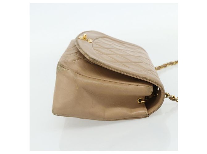 CHANEL Borsa a Spalla Matelassé con Catena in Pelle di Agnello Beige Oro CC Auth 179717A D'oro - vista 5