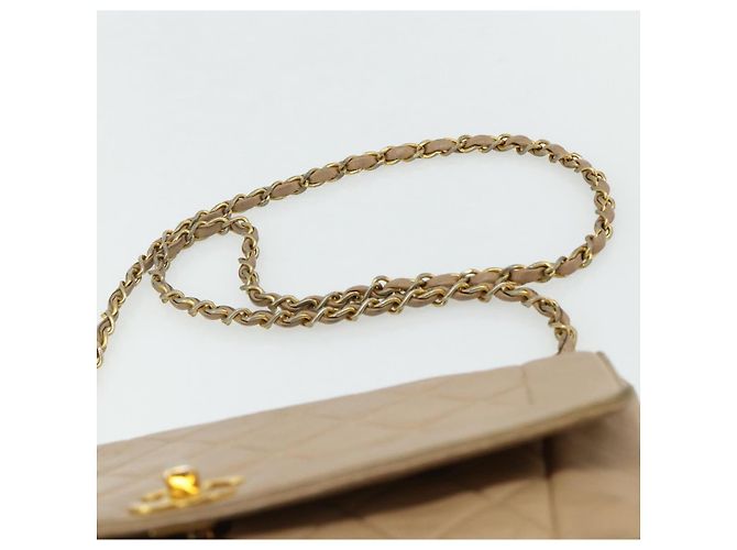 CHANEL Borsa a Spalla Matelassé con Catena in Pelle di Agnello Beige Oro CC Auth 179717A D'oro - vista 8