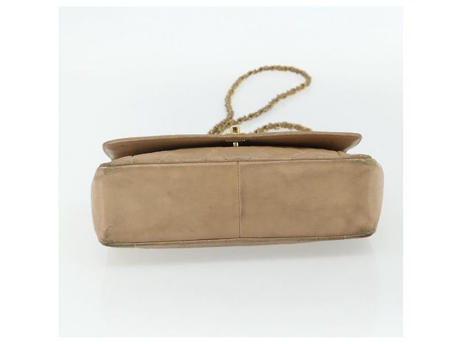 CHANEL Borsa a Spalla Matelassé con Catena in Pelle di Agnello Beige Oro CC Auth 179717A D'oro - vista 9
