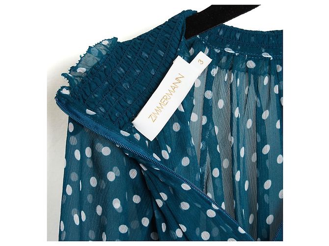 Zimmermann Blusa Otie de seda com bolinhas - Verde Azul - vista 5