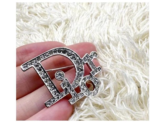 Spilla Logo Christian Dior con Cristalli Argento - vista 2