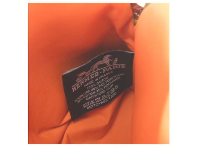 Pochette Mini Bolide Hermès in cotone blu navy e ocra - vista 10