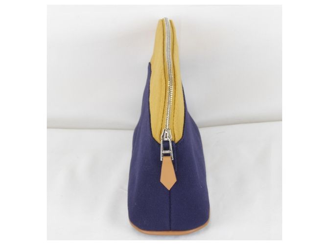 Pochette Mini Bolide Hermès in cotone blu navy e ocra - vista 3