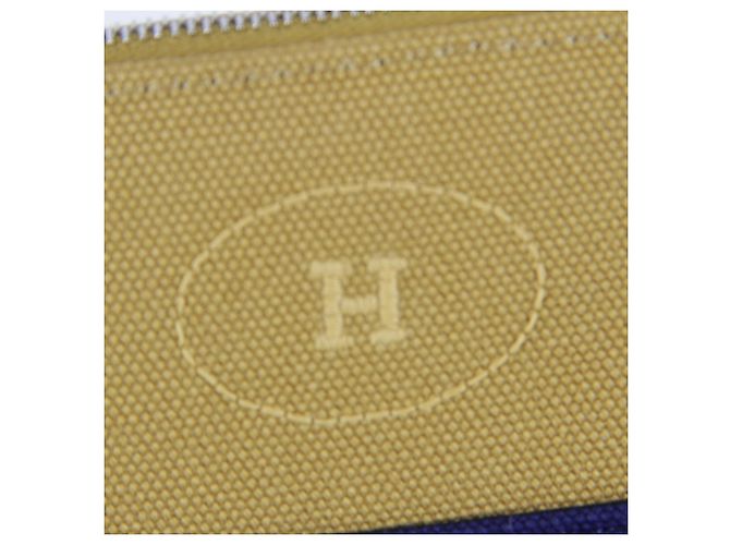 Pochette Mini Bolide Hermès in cotone blu navy e ocra - vista 8