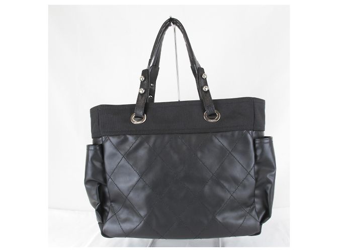 Borsa Tote Chanel in PVC nero e tela - vista 2