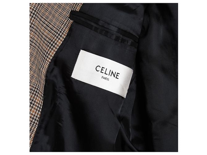 Céline Celine Hedi Slimane Chaqueta de Lana a Cuadros Doble Botonadura Beige - vista 4