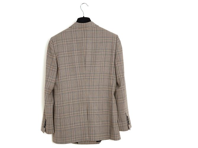Céline Celine Hedi Slimane Chaqueta de Lana a Cuadros Doble Botonadura Beige - vista 5