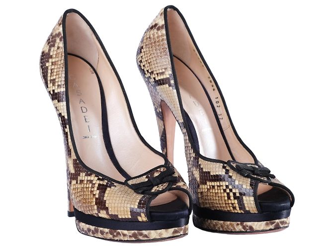 Autre Marque Casadei Python Peep Toe Platform Pumps Brown - view 2