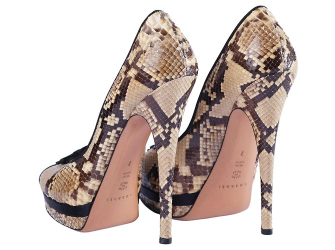 Autre Marque Casadei Python Peep Toe Platform Pumps Brown - view 3