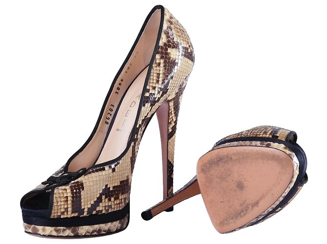 Autre Marque Casadei Python Peep Toe Platform Pumps Brown - view 8