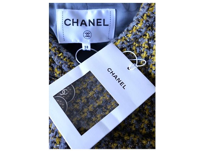 Chanel Fall 2017 17B CC Belt Tweed Jacke Grau Senf - Ansicht 13