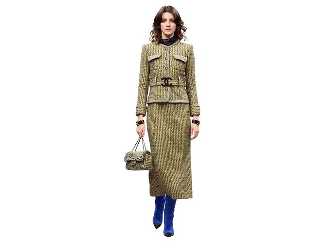 Chanel Fall 2017 17B CC Belt Tweed Jacke Grau Senf - Ansicht 2