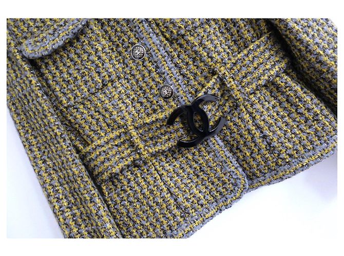 Chanel Fall 2017 17B CC Belt Tweed Jacke Grau Senf - Ansicht 5