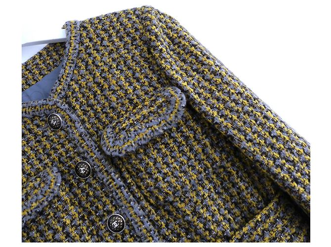 Chanel Fall 2017 17B CC Belt Tweed Jacke Grau Senf - Ansicht 6