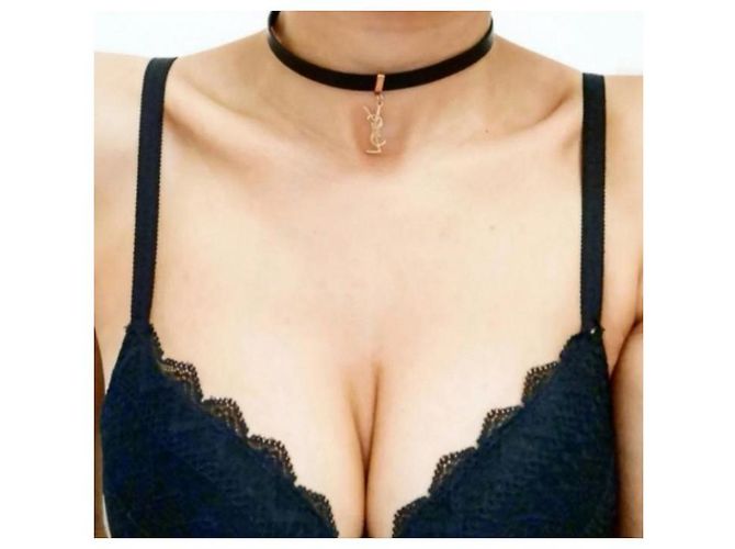 Collana Choker Yves Saint Laurent YSL Logo Nero - vista 2